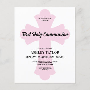 Papier Croix rose pâle Première communion sainte Invitati