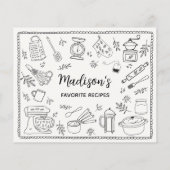 Papier Custom Hand Drawn Kitchen Utensils Recipe Card (Dos)
