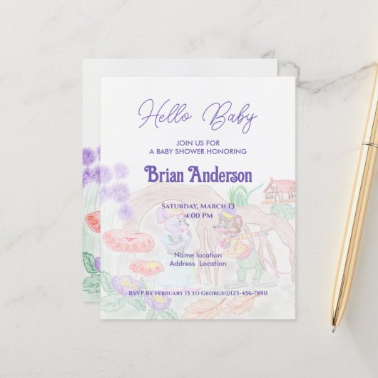 Papier Custom Kids Artwork, deux mignonnes souris, fleurs (Devant/Arrière en situation)