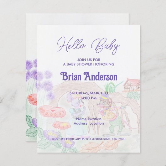 Papier Custom Kids Artwork, deux mignonnes souris, fleurs (Devant / Derrière)