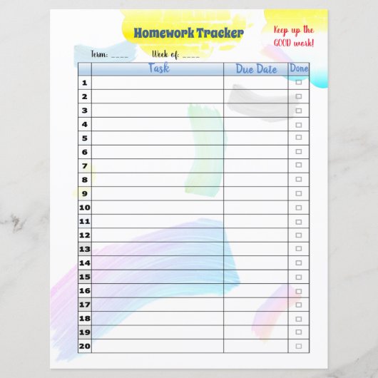 Papier Customisé Rainbow Paint Student Homework tracker (Devant)