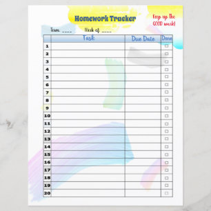 Papier Customisé Rainbow Paint Student Homework tracker