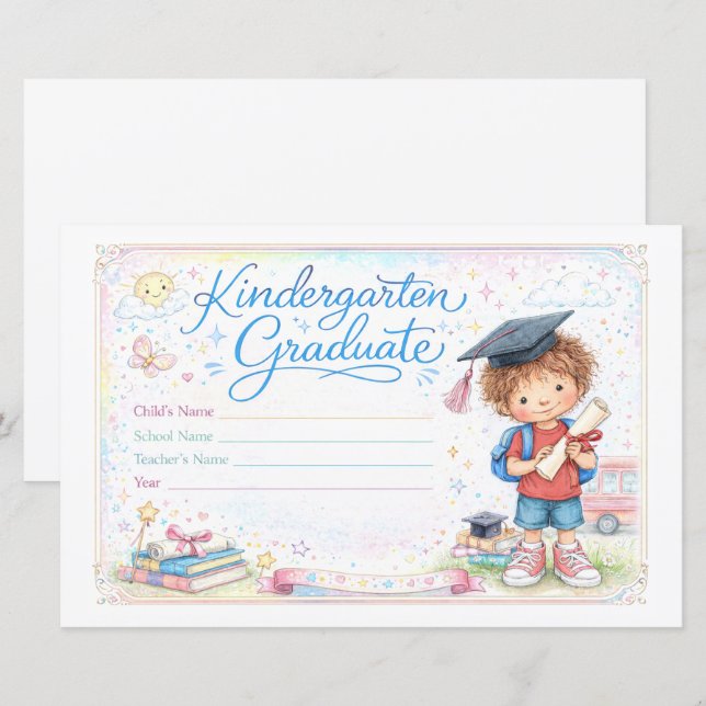 Papier Customizable Kindergarten Graduate Certificate  (Devant / Derrière)