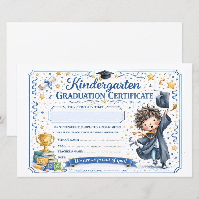 Papier Customizable Kindergarten Graduate Certificate  (Devant / Derrière)