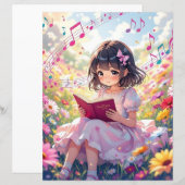 Papier Cute Anime Girl Lire un livre (Devant / Derrière)