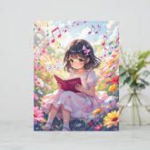 Papier Cute Anime Girl Lire un livre (Debout devant)