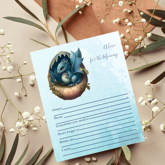 Papier Cute Aquarelle Baby shower Dragon Bleu