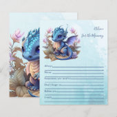 Papier Cute Aquarelle Baby shower Dragon Bleu (Devant / Derrière)