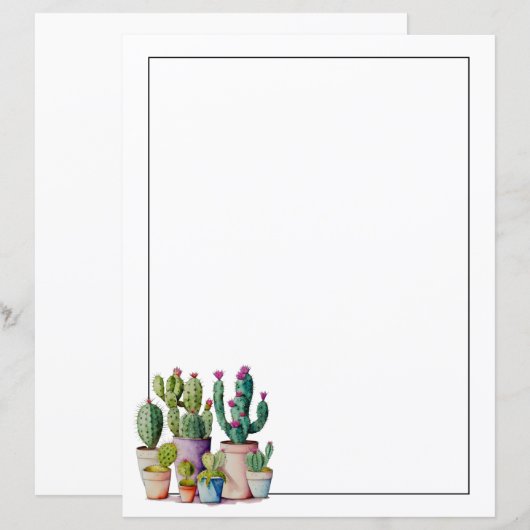 Papier Cute aquarelle cactus succulents dans les pots (Devant / Derrière)