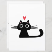 Papier Cute Black Cat with Heart  Kitten Valentine Classi (Devant / Derrière)