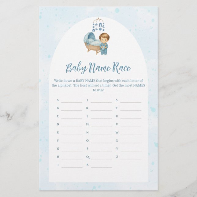 Papier Cute Boy Blue Nursery Baby shower Nom de la course (Devant)