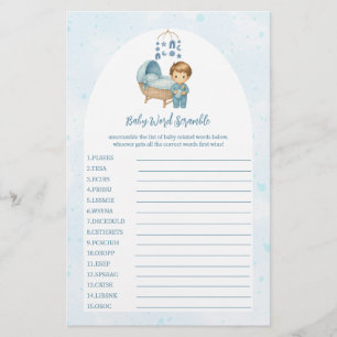 Papier Cute Boy Blue Nursery Baby shower Word Scramble