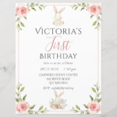 Papier Cute Bunny 1er Anniversaire Invitation Budget (Devant)