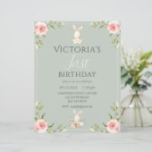 Papier Cute Bunny Premier Anniversaire Green Budget Invit (Debout devant)