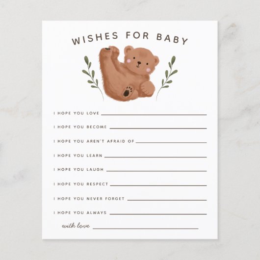 Papier Cute Cub Bear Douche Wis for Baby Card (Devant)