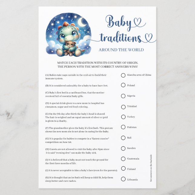 Papier Cute Dinosaur Baby Traditions dans le monde entier (Devant)