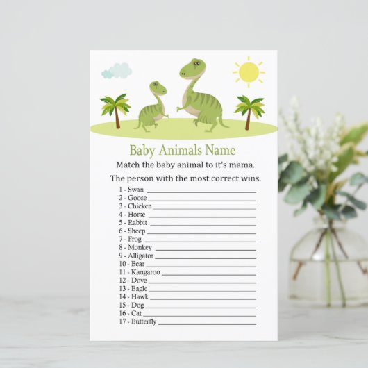 Papier Cute Dinosaur Bébé Animaux Nom Jeu (Debout devant)