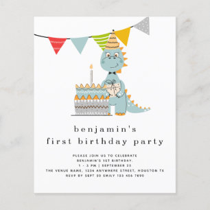PAPIER   Cute Dinosaur Cake 1st Birthday Invitatio Flyer