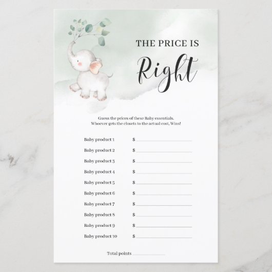 Papier Cute éléphant eucalyptus le prix est le bon jeu (Devant)