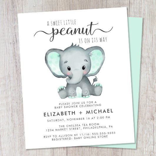 Papier Cute Elephant Mint Couples Baby shower Invitation