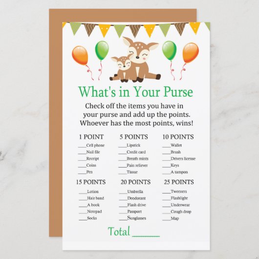 Papier Cute fawn What's in your purse game (Devant / Derrière)