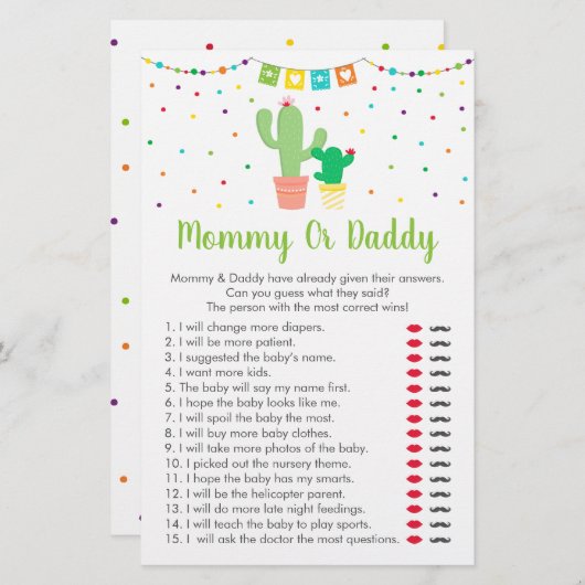 Papier Cute Fiesta Cactus Devinez Qui A Dit Qu'Il Douche  (Devant / Derrière)