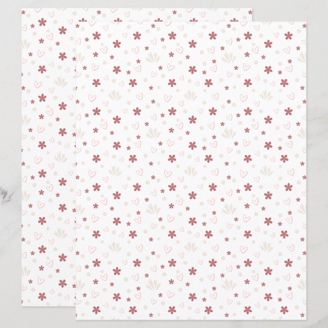 Papier Cute Flower With Love  Patterned Scrapbook Paper (Devant / Derrière)