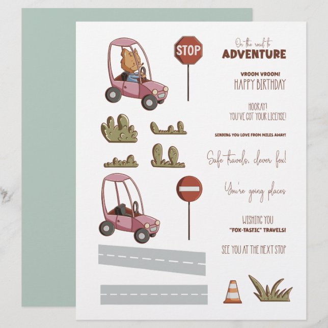 Papier Cute Fox Car Scene Creator Scrapbook Craft Paper (Devant / Derrière)