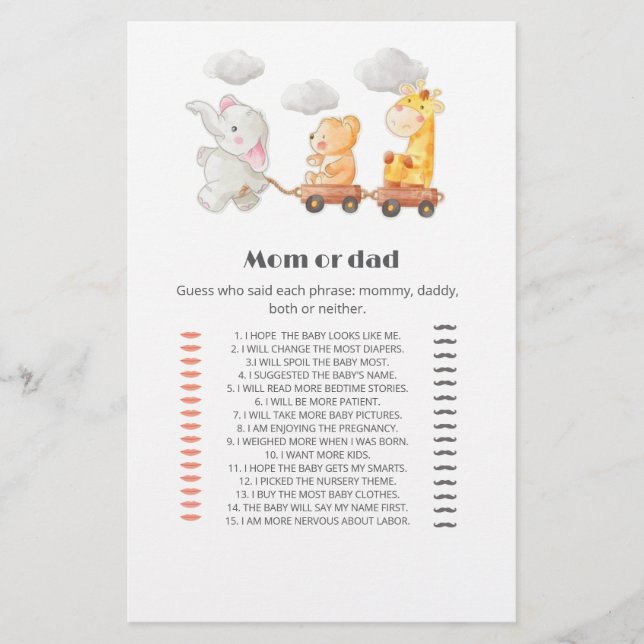 Papier Cute Funny bois Baby shower Devinez Qui jeu (Devant)
