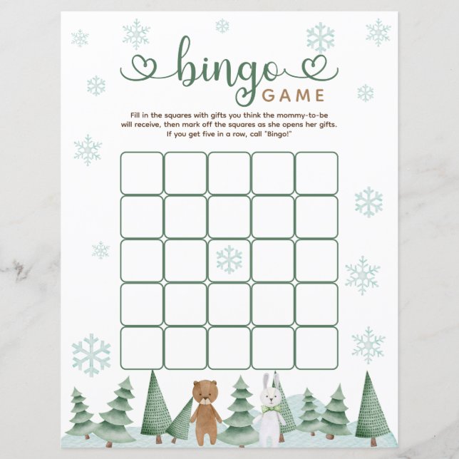 Papier Cute hiver Woodland Animal Thème Bingo Jeu (Devant)