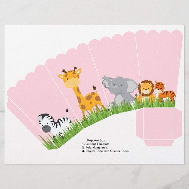 Papier Cute Jungle Animaux Fille Popcorn Coffret (Devant)