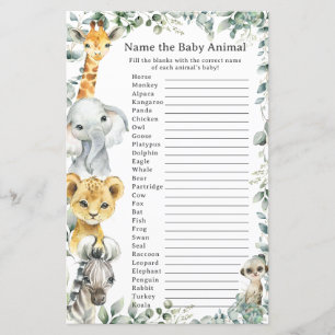 Papier Cute Jungle Animaux Végétation Nom Bébé Animal Jeu