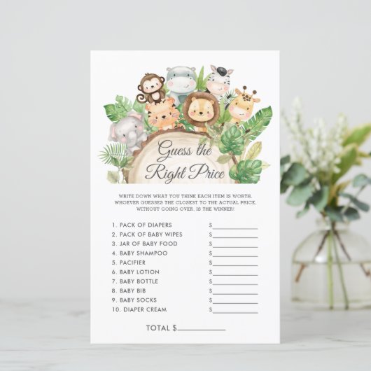 Papier Cute Jungle Devine le bon prix Baby shower jeu (Debout devant)
