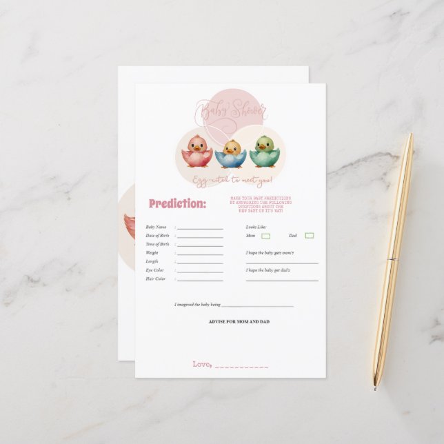 Papier Cute Kawaii Oiseaux d'Oeufs Pastel Couleur Predict (Devant/Arrière en situation)