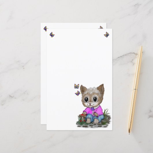 Papier Cute Kitty Chat et Papillon (Devant/Arrière en situation)