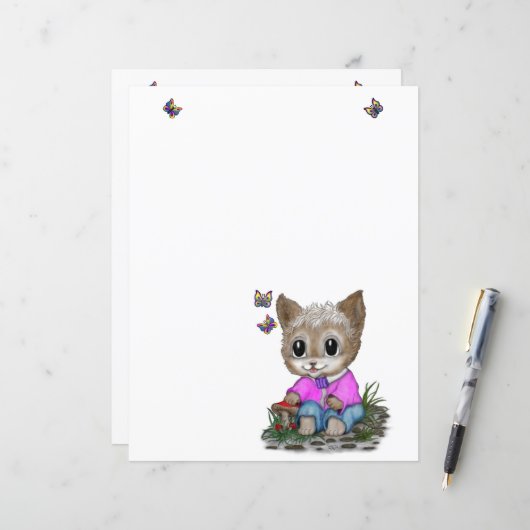 Papier Cute Kitty Chat et Papillon (Devant/Arrière en situation)