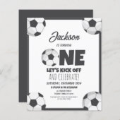 Papier Cute Modern Soccer Budget 1er Anniversaire Invitat (Devant / Derrière)