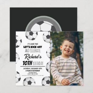 Papier Cute Modern Soccer Budget Photo Anniversaire Invit