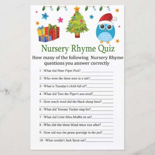 Papier Cute Owsery Rhyme Quiz baby shower (Devant)