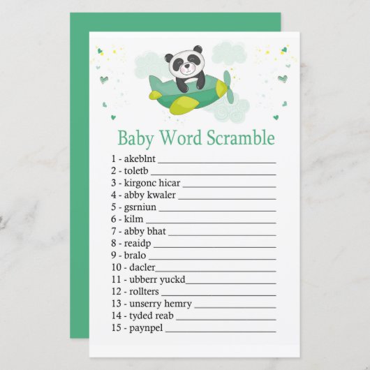 Papier Cute panda Baby mot scramble jeu (Devant / Derrière)