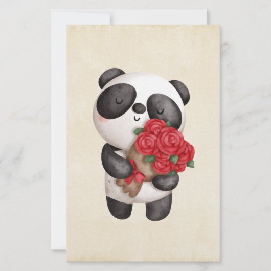 Papier Cute Panda Ours portant Bouquet de Rose (Devant)