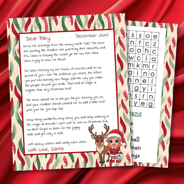 Papier Cute Personalized Letter from Santa | Word Search (Créateur téléchargé)