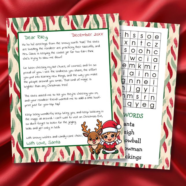 Papier Cute Personalized Letter from Santa | Word Search (Créateur téléchargé)