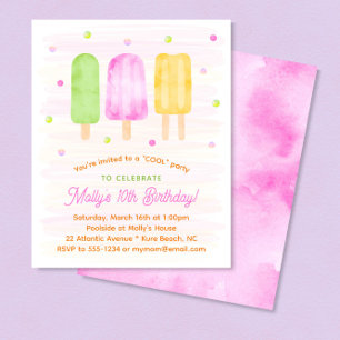 Papier Cute Popsicles Girl été Anniversaire Invitation