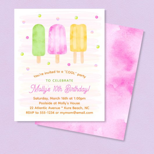 Papier Cute Popsicles Girl été Anniversaire Invitation