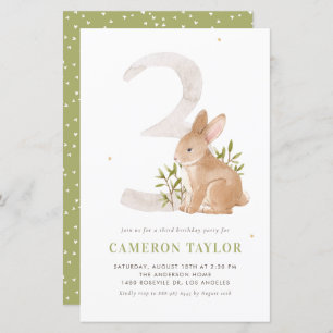 Papier Cute Rabbit Woodland Troisième Invitation annivers