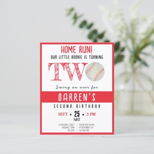 Papier Cute Rookie Baseball Budget 2e Invitation d'annive (Debout devant)