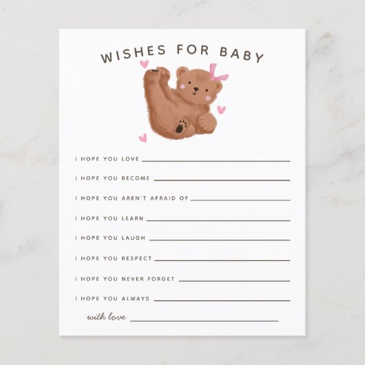 Papier Cute Rose Cub Ours Douche Wives for Baby Card (Devant)