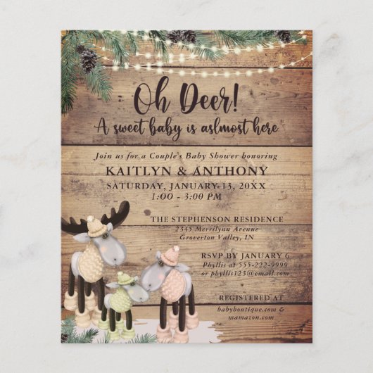 Papier Cute Rustic Deer Couple Baby shower Invitation bud (Devant)
