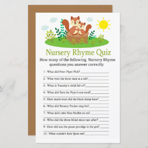 Papier Cute Squirrel Nursery Rhyme Quiz jeu de baby showe